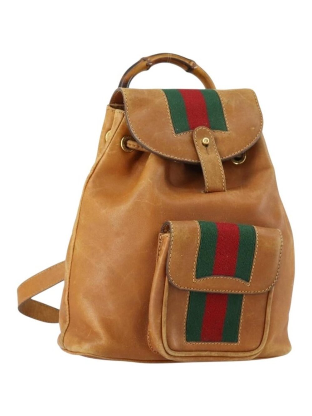 GUCCI Bamboo Web Sherry Line Backpack Leather Brown Red